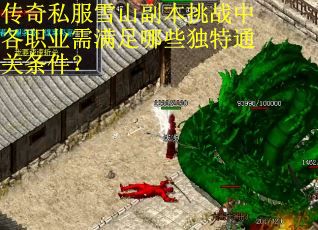 传奇私服雪山副本挑战中各职业需满足哪些独特通关条件？